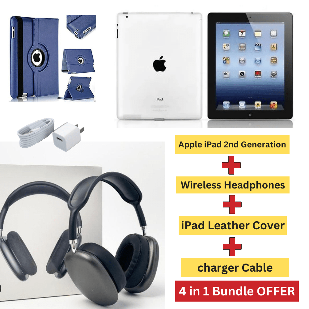 4 in 1 Bundle Offer - Apple iPad 2 + Wireless Headphones + Leather Cover + Charger Cable - Deals Point